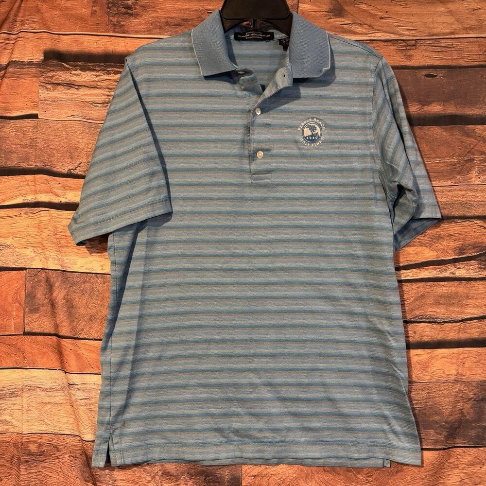 Carnoustie Pebble Beach Golf Links Polo Shirt Men M Blue Striped Mercerized